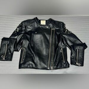Jazmin Chebar Black Leather Jacket 44/3 Pre Owned Missing One Crystal